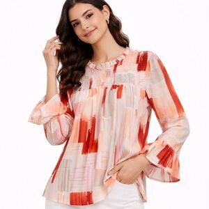 NWOT Women's C+D+M Abstract Flowy Blouse Red & White, Size Large